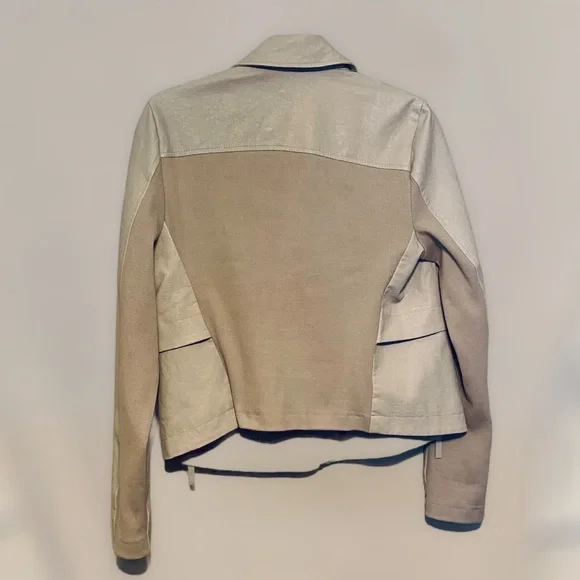 Anthropologie Jacket Coat Sweater Medium Cream Zippers Floral Ribbed - Picture 7 of 8